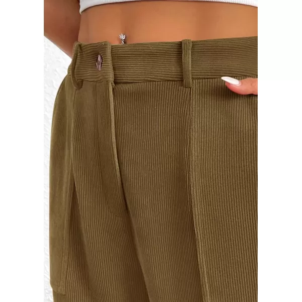imagePRETTYGARDEN Womens Dressy Casual Pants Elastic High Waisted Work Office Corduroy Trouser Slacks with PocketsArmy Green