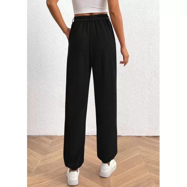 imagePRETTYGARDEN Womens Dressy Casual Pants Elastic High Waisted Work Office Corduroy Trouser Slacks with PocketsBlack
