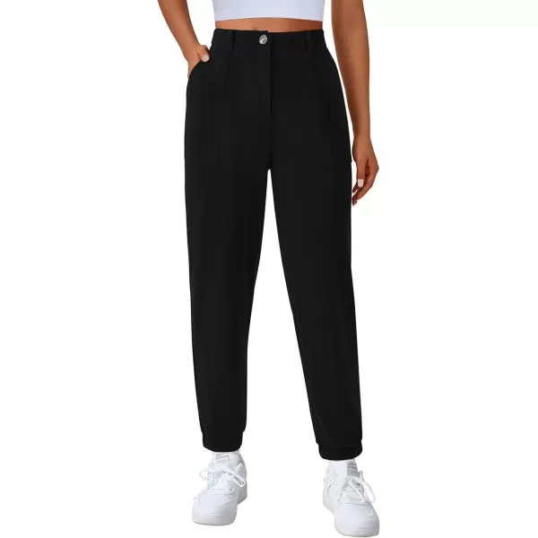 imagePRETTYGARDEN Womens Dressy Casual Pants Elastic High Waisted Work Office Corduroy Trouser Slacks with PocketsBlack