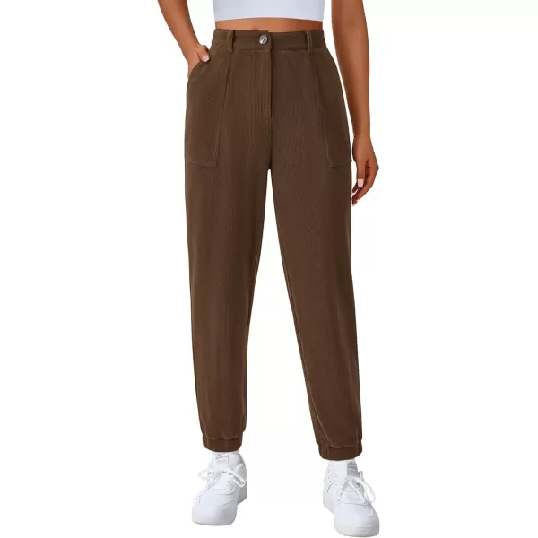 imagePRETTYGARDEN Womens Dressy Casual Pants Elastic High Waisted Work Office Corduroy Trouser Slacks with PocketsBrown