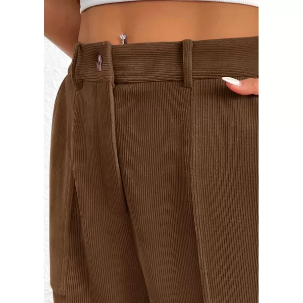imagePRETTYGARDEN Womens Dressy Casual Pants Elastic High Waisted Work Office Corduroy Trouser Slacks with PocketsBrown