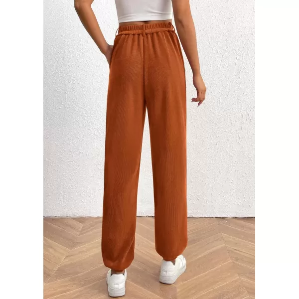 imagePRETTYGARDEN Womens Dressy Casual Pants Elastic High Waisted Work Office Corduroy Trouser Slacks with PocketsBrown Yellow