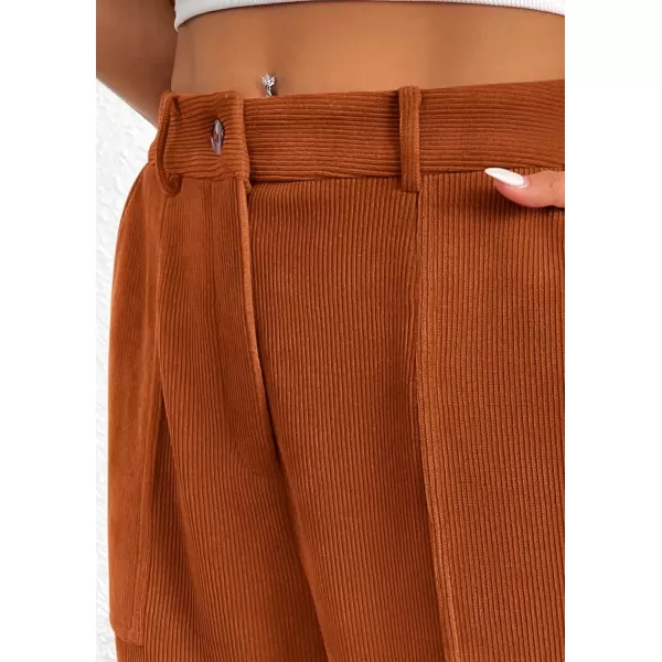 imagePRETTYGARDEN Womens Dressy Casual Pants Elastic High Waisted Work Office Corduroy Trouser Slacks with PocketsBrown Yellow