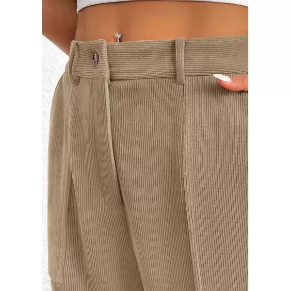 imagePRETTYGARDEN Womens Dressy Casual Pants Elastic High Waisted Work Office Corduroy Trouser Slacks with PocketsLight Khaki