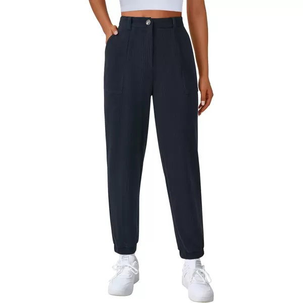 imagePRETTYGARDEN Womens Dressy Casual Pants Elastic High Waisted Work Office Corduroy Trouser Slacks with PocketsNavy