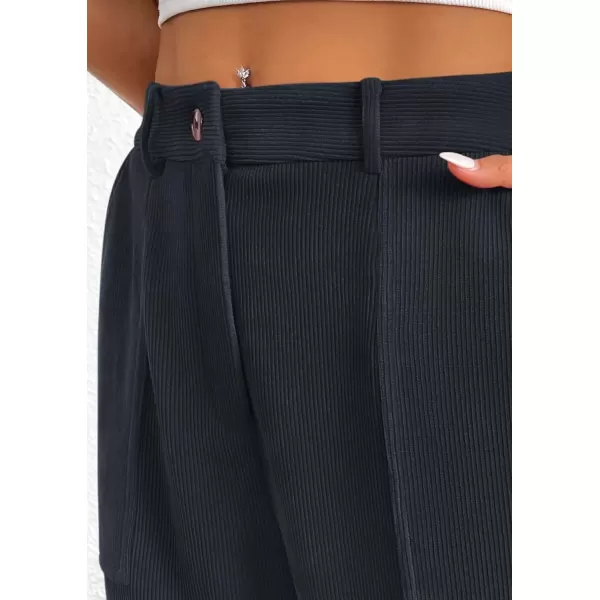 imagePRETTYGARDEN Womens Dressy Casual Pants Elastic High Waisted Work Office Corduroy Trouser Slacks with PocketsNavy