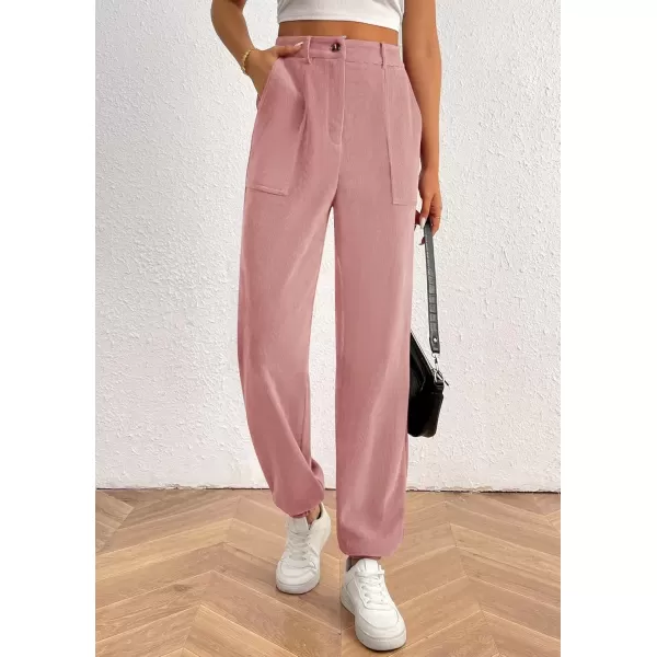 imagePRETTYGARDEN Womens Dressy Casual Pants Elastic High Waisted Work Office Corduroy Trouser Slacks with PocketsPink