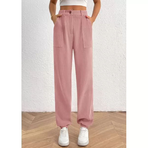 imagePRETTYGARDEN Womens Dressy Casual Pants Elastic High Waisted Work Office Corduroy Trouser Slacks with PocketsPink