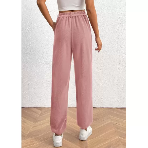 imagePRETTYGARDEN Womens Dressy Casual Pants Elastic High Waisted Work Office Corduroy Trouser Slacks with PocketsPink