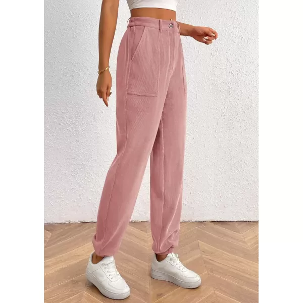 imagePRETTYGARDEN Womens Dressy Casual Pants Elastic High Waisted Work Office Corduroy Trouser Slacks with PocketsPink