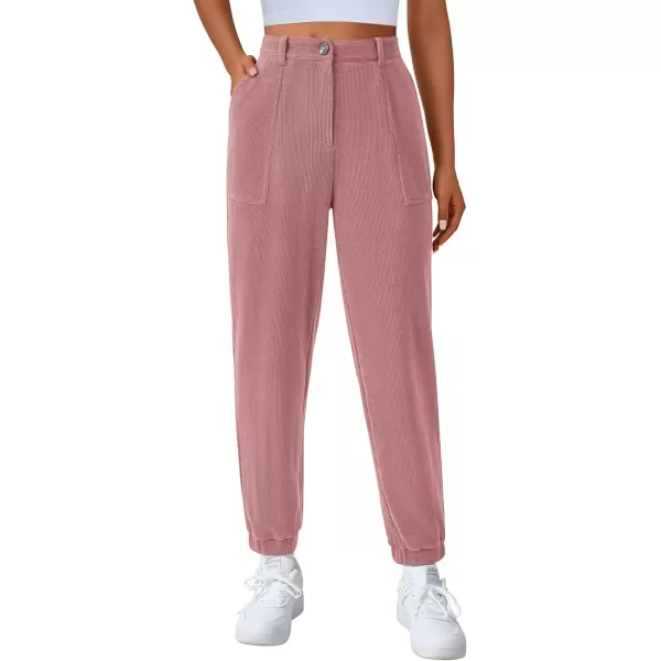 imagePRETTYGARDEN Womens Dressy Casual Pants Elastic High Waisted Work Office Corduroy Trouser Slacks with PocketsPink