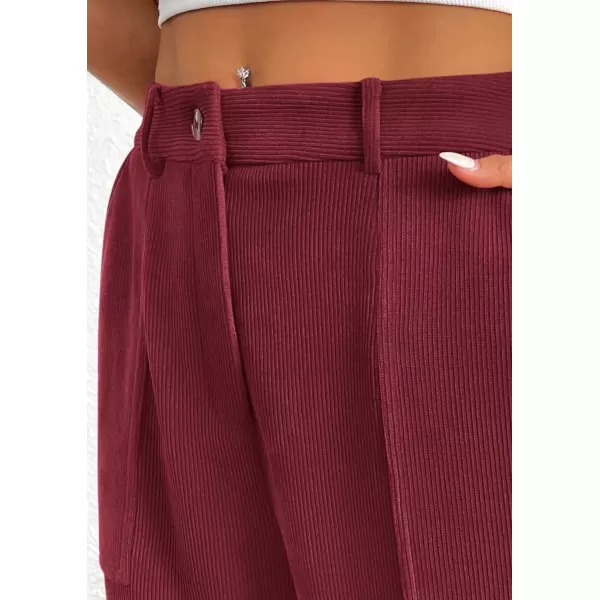 imagePRETTYGARDEN Womens Dressy Casual Pants Elastic High Waisted Work Office Corduroy Trouser Slacks with PocketsWine Red