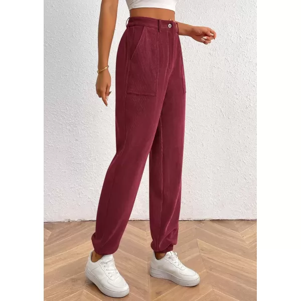 imagePRETTYGARDEN Womens Dressy Casual Pants Elastic High Waisted Work Office Corduroy Trouser Slacks with PocketsWine Red