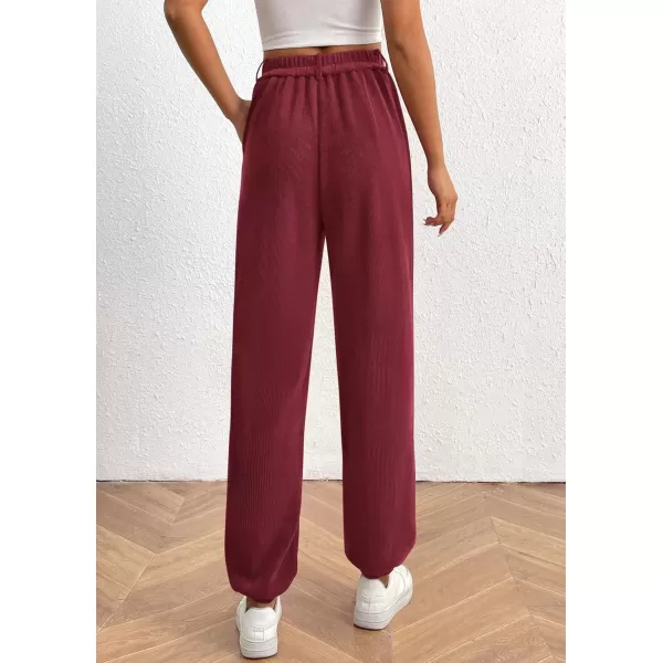 imagePRETTYGARDEN Womens Dressy Casual Pants Elastic High Waisted Work Office Corduroy Trouser Slacks with PocketsWine Red