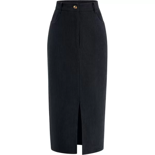 imagePRETTYGARDEN Womens Fall Midi Pencil Skirts Dressy Casual Work Office High Waisted Long Slit Corduroy SkirtDark Grey