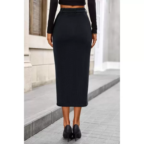 imagePRETTYGARDEN Womens Fall Midi Pencil Skirts Dressy Casual Work Office High Waisted Long Slit Corduroy SkirtDark Grey