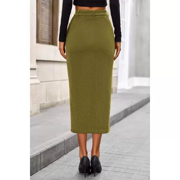 imagePRETTYGARDEN Womens Fall Midi Pencil Skirts Dressy Casual Work Office High Waisted Long Slit Corduroy SkirtGreen