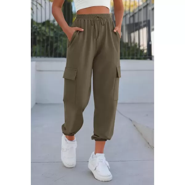 imagePRETTYGARDEN Womens Summer Cargo Sweatpants Casual Elastic High Waisted Lounge Jogger Pants with PocketsArmy Green