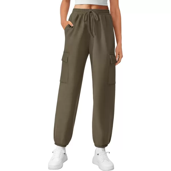 imagePRETTYGARDEN Womens Summer Cargo Sweatpants Casual Elastic High Waisted Lounge Jogger Pants with PocketsArmy Green