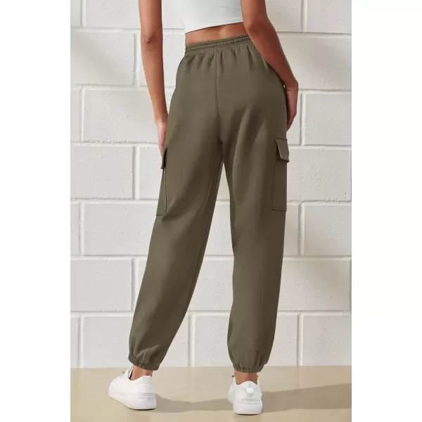 imagePRETTYGARDEN Womens Summer Cargo Sweatpants Casual Elastic High Waisted Lounge Jogger Pants with PocketsArmy Green