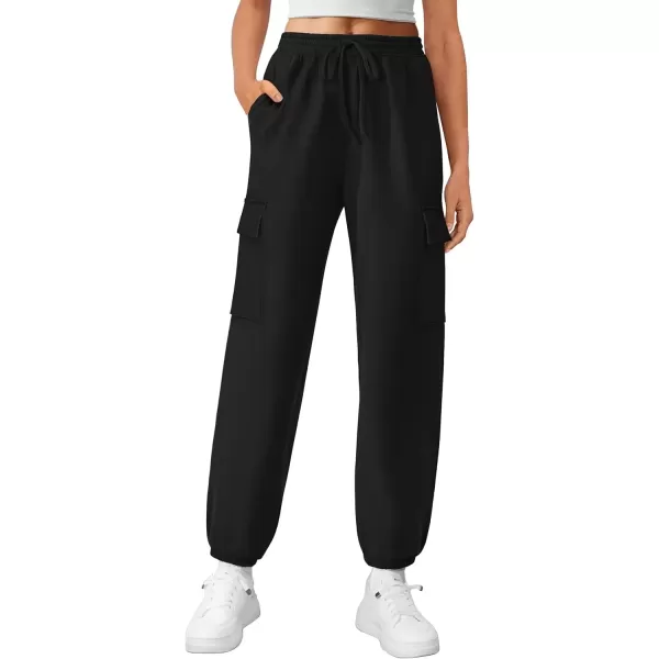 imagePRETTYGARDEN Womens Summer Cargo Sweatpants Casual Elastic High Waisted Lounge Jogger Pants with PocketsBlack