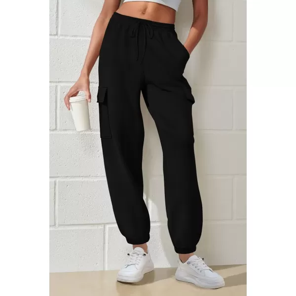 imagePRETTYGARDEN Womens Summer Cargo Sweatpants Casual Elastic High Waisted Lounge Jogger Pants with PocketsBlack