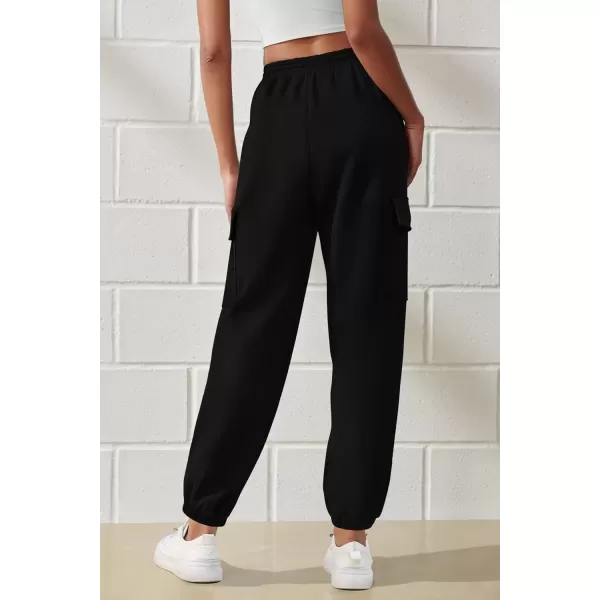 imagePRETTYGARDEN Womens Summer Cargo Sweatpants Casual Elastic High Waisted Lounge Jogger Pants with PocketsBlack