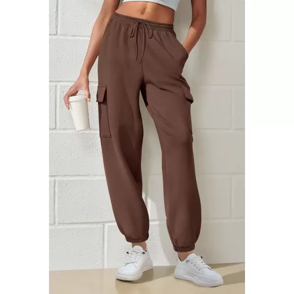 imagePRETTYGARDEN Womens Summer Cargo Sweatpants Casual Elastic High Waisted Lounge Jogger Pants with PocketsCoffee