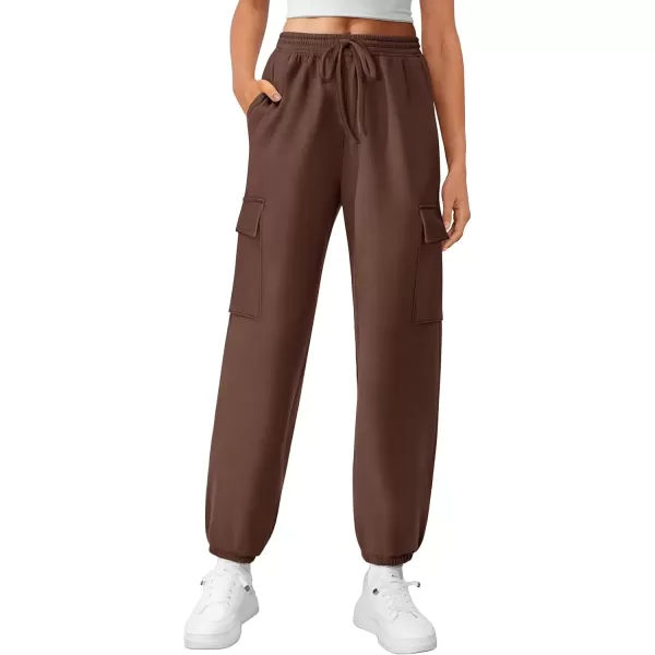 imagePRETTYGARDEN Womens Summer Cargo Sweatpants Casual Elastic High Waisted Lounge Jogger Pants with PocketsCoffee