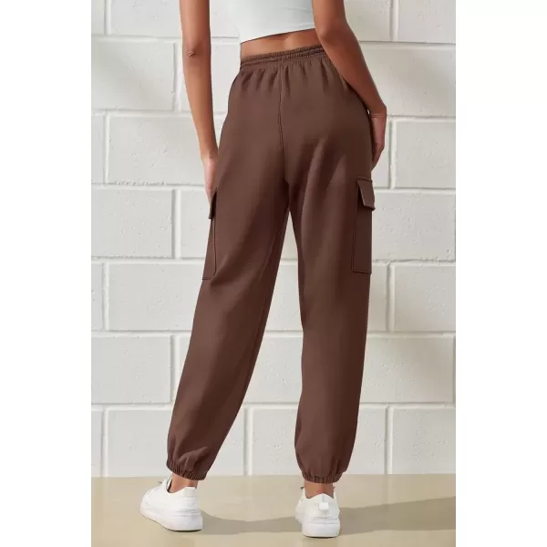 imagePRETTYGARDEN Womens Summer Cargo Sweatpants Casual Elastic High Waisted Lounge Jogger Pants with PocketsCoffee