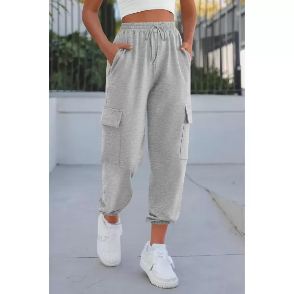 imagePRETTYGARDEN Womens Summer Cargo Sweatpants Casual Elastic High Waisted Lounge Jogger Pants with PocketsGrey