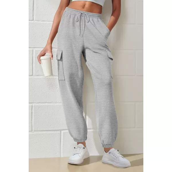 imagePRETTYGARDEN Womens Summer Cargo Sweatpants Casual Elastic High Waisted Lounge Jogger Pants with PocketsGrey