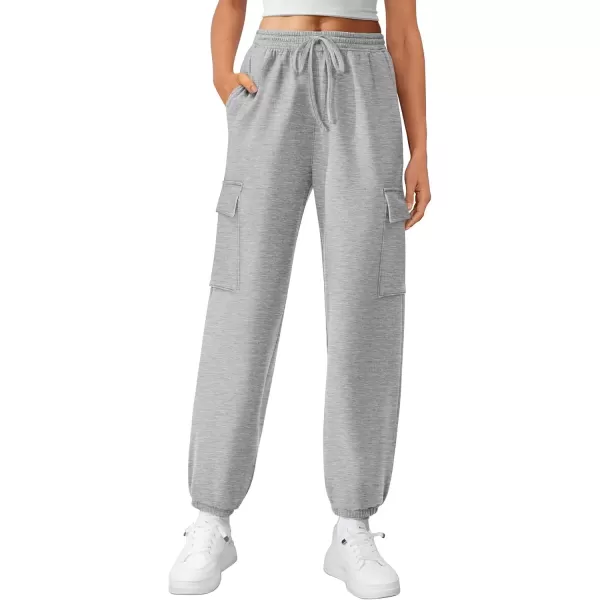 imagePRETTYGARDEN Womens Summer Cargo Sweatpants Casual Elastic High Waisted Lounge Jogger Pants with PocketsGrey