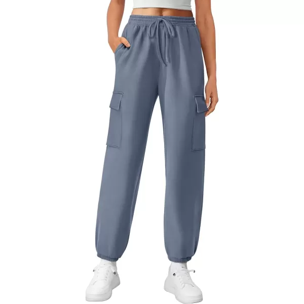 imagePRETTYGARDEN Womens Summer Cargo Sweatpants Casual Elastic High Waisted Lounge Jogger Pants with PocketsGrey Blue
