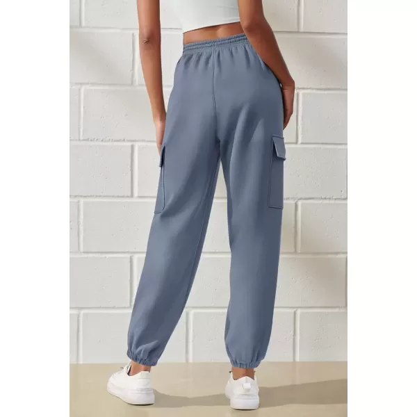 imagePRETTYGARDEN Womens Summer Cargo Sweatpants Casual Elastic High Waisted Lounge Jogger Pants with PocketsGrey Blue