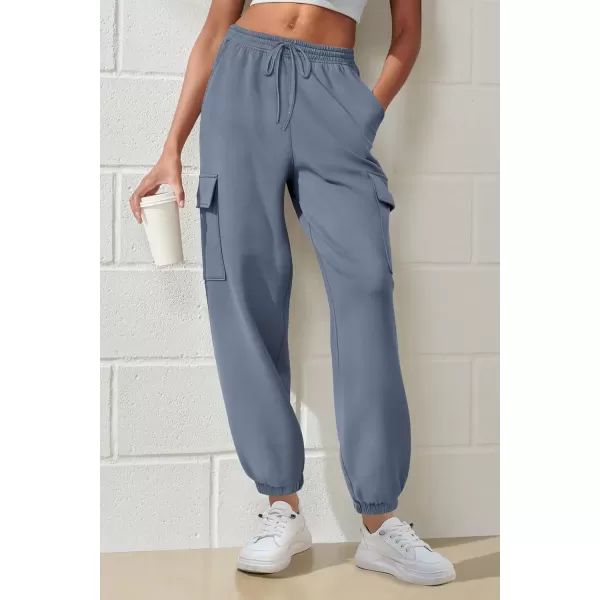imagePRETTYGARDEN Womens Summer Cargo Sweatpants Casual Elastic High Waisted Lounge Jogger Pants with PocketsGrey Blue