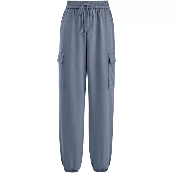 imagePRETTYGARDEN Womens Summer Cargo Sweatpants Casual Elastic High Waisted Lounge Jogger Pants with PocketsGrey Blue