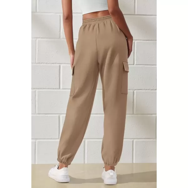 imagePRETTYGARDEN Womens Summer Cargo Sweatpants Casual Elastic High Waisted Lounge Jogger Pants with PocketsKhaki