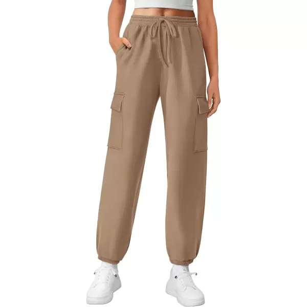 imagePRETTYGARDEN Womens Summer Cargo Sweatpants Casual Elastic High Waisted Lounge Jogger Pants with PocketsKhaki