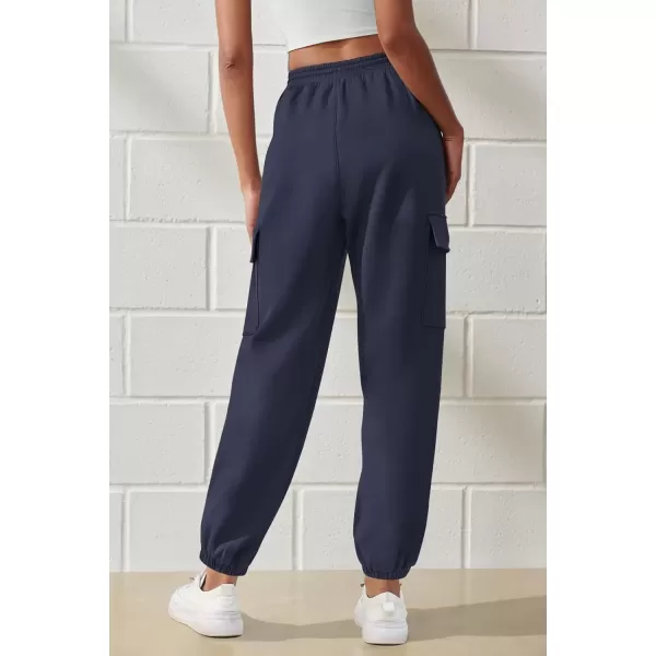 imagePRETTYGARDEN Womens Summer Cargo Sweatpants Casual Elastic High Waisted Lounge Jogger Pants with PocketsNavy
