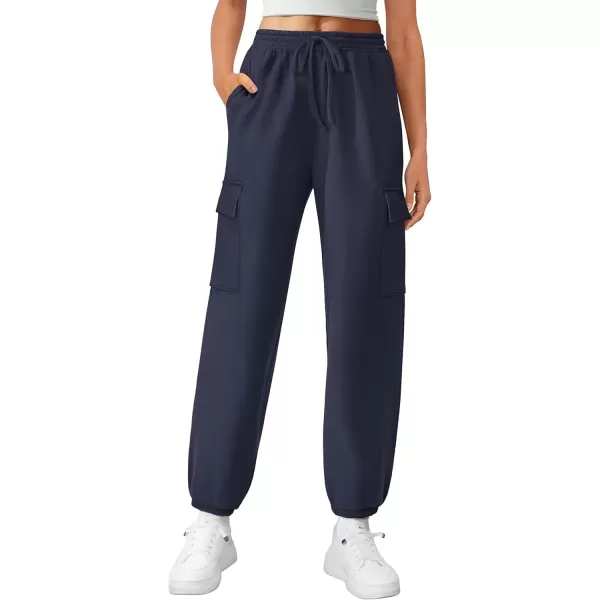imagePRETTYGARDEN Womens Summer Cargo Sweatpants Casual Elastic High Waisted Lounge Jogger Pants with PocketsNavy