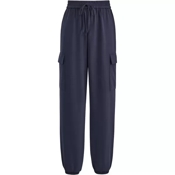 imagePRETTYGARDEN Womens Summer Cargo Sweatpants Casual Elastic High Waisted Lounge Jogger Pants with PocketsNavy