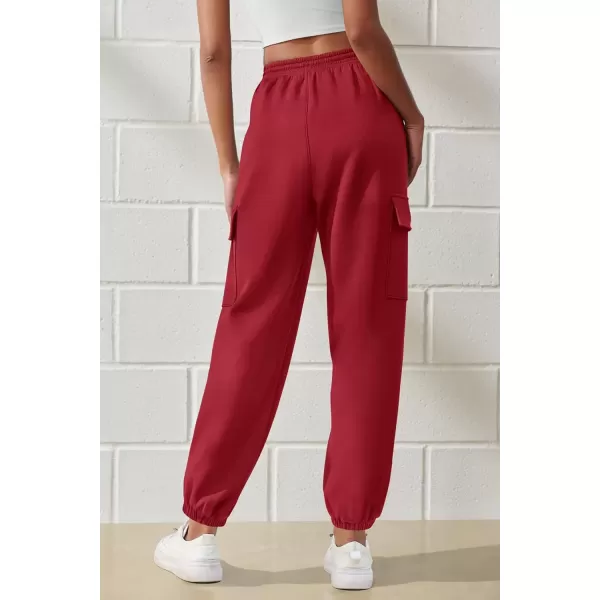 imagePRETTYGARDEN Womens Summer Cargo Sweatpants Casual Elastic High Waisted Lounge Jogger Pants with PocketsWine Red