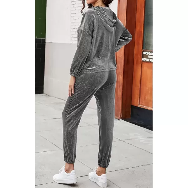 imagePRETTYGARDEN Womens Velour Tracksuits Set Hooded Pullover Sweatpants Long Sleeve 2 Piece Joggers OutfitsGray