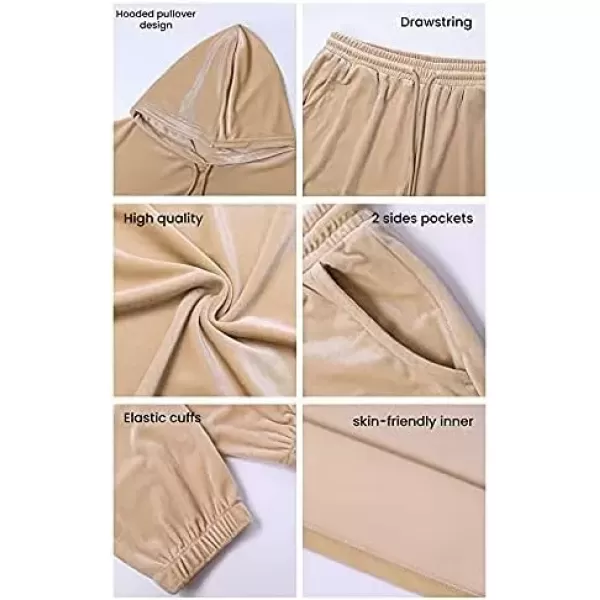 imagePRETTYGARDEN Womens Velour Tracksuits Set Hooded Pullover Sweatpants Long Sleeve 2 Piece Joggers OutfitsPink