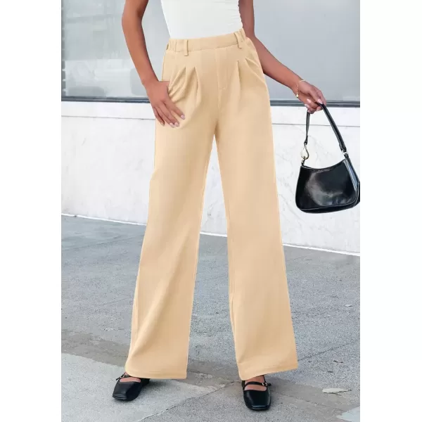 imagePRETTYGARDEN Womens Wide Leg Dress Pants Dressy Casual High Elastic Waisted Work Office Trousers Palazzo PantsBeige