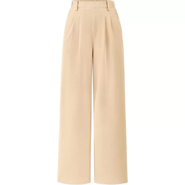 imagePRETTYGARDEN Womens Wide Leg Dress Pants Dressy Casual High Elastic Waisted Work Office Trousers Palazzo PantsBeige