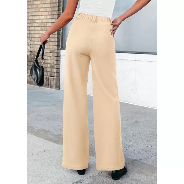 imagePRETTYGARDEN Womens Wide Leg Dress Pants Dressy Casual High Elastic Waisted Work Office Trousers Palazzo PantsBeige