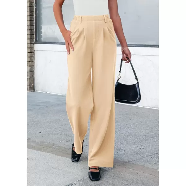 imagePRETTYGARDEN Womens Wide Leg Dress Pants Dressy Casual High Elastic Waisted Work Office Trousers Palazzo PantsBeige