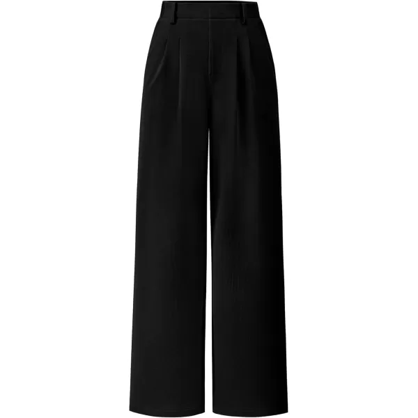 imagePRETTYGARDEN Womens Wide Leg Dress Pants Dressy Casual High Elastic Waisted Work Office Trousers Palazzo PantsBlack